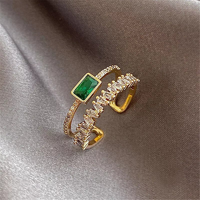 Bague élastique Paon Avec Strass Vert Sur Métal Doré - Garantie Sans Nickel, Neuve Avec étiquettes