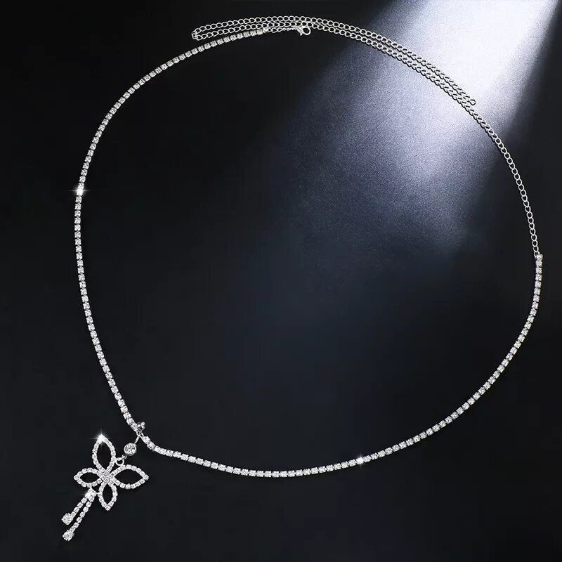 2 Ceintures Chaîne De Taille Femme - Strass Brillant + Perle Papillon - Réglable 110 Cm - Pour Robes, Jeans