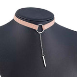 chchoker cuir pendentif tombant rose et argenté