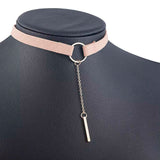 choker cuir pendentif tombant rose et dore