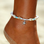 Chaîne/bracelet de cheville étoile de mer blanc sur pied