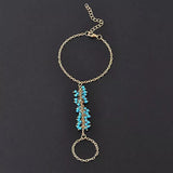 bracelet bague doré et bleu pampa de perle