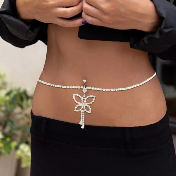 Chaîne De Taille Papillon Amaxiu - Ceinture Strass Métal - Réglable 41-105cm - Doré Ou Argenté
